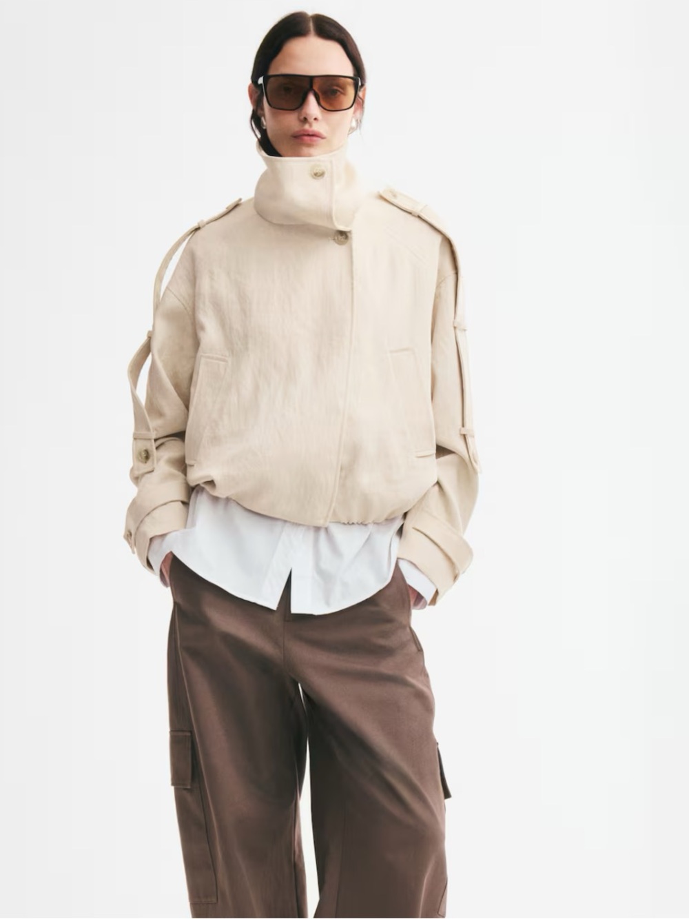 H&M oversized Cream Boxy High-Collar Jacket